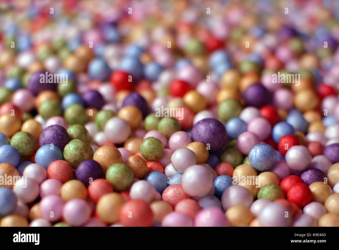 Close up multiple small of colorful foam balls suitable as background Stock Photo