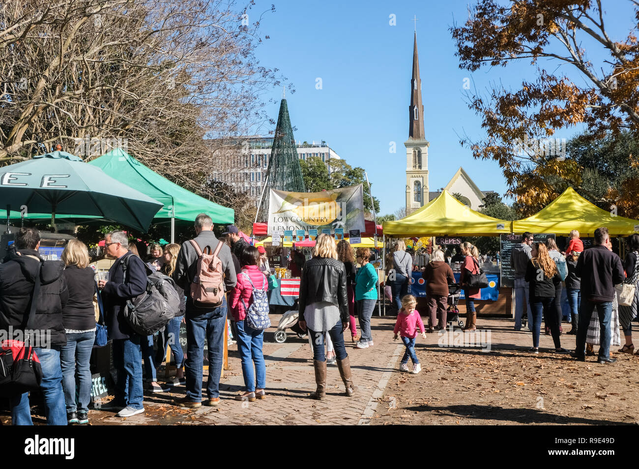 Residents at the Christmas Charleston Christmas Market in Marion Square