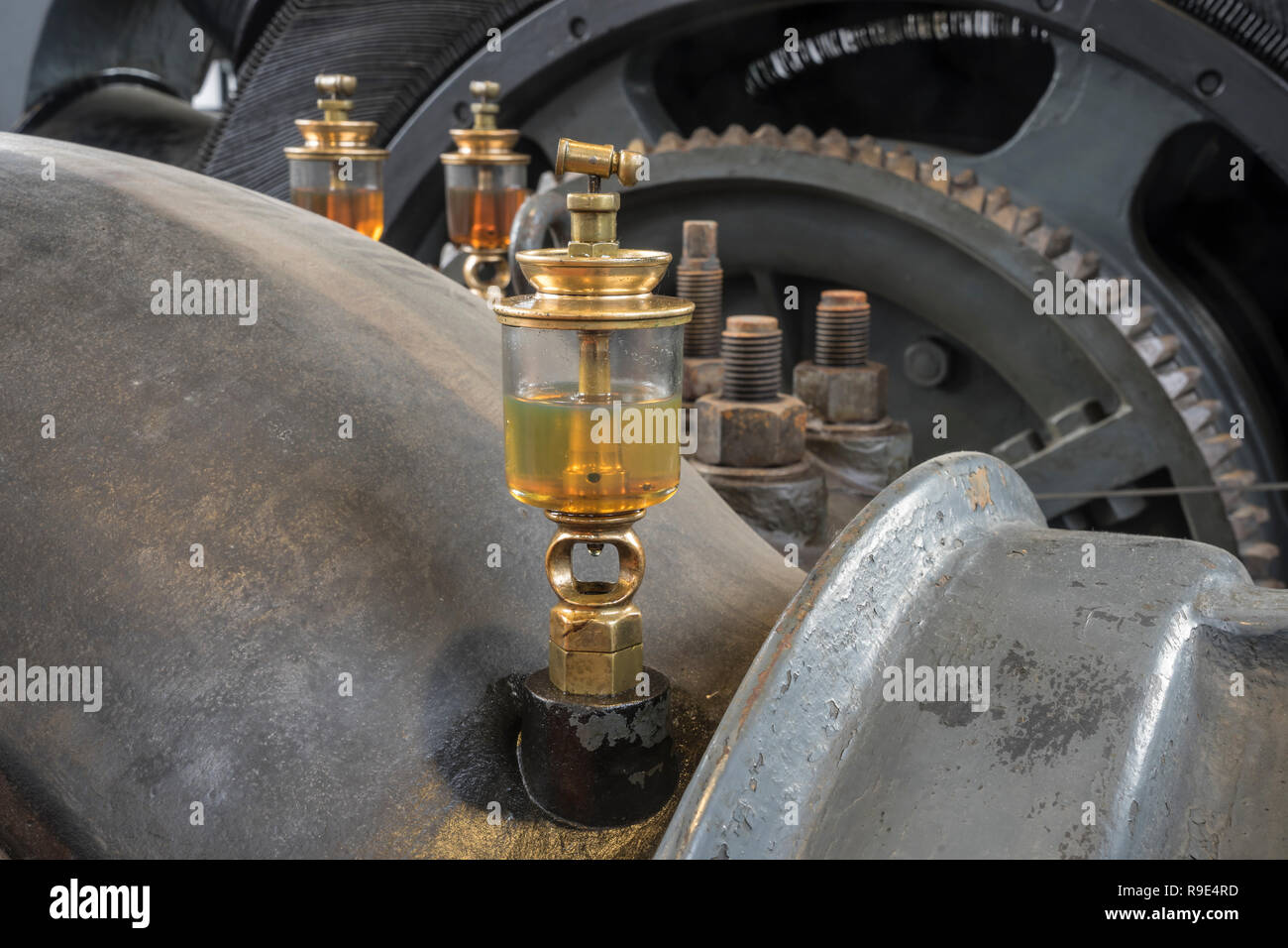 Automatic oilers on a historic generator Stock Photo Alamy