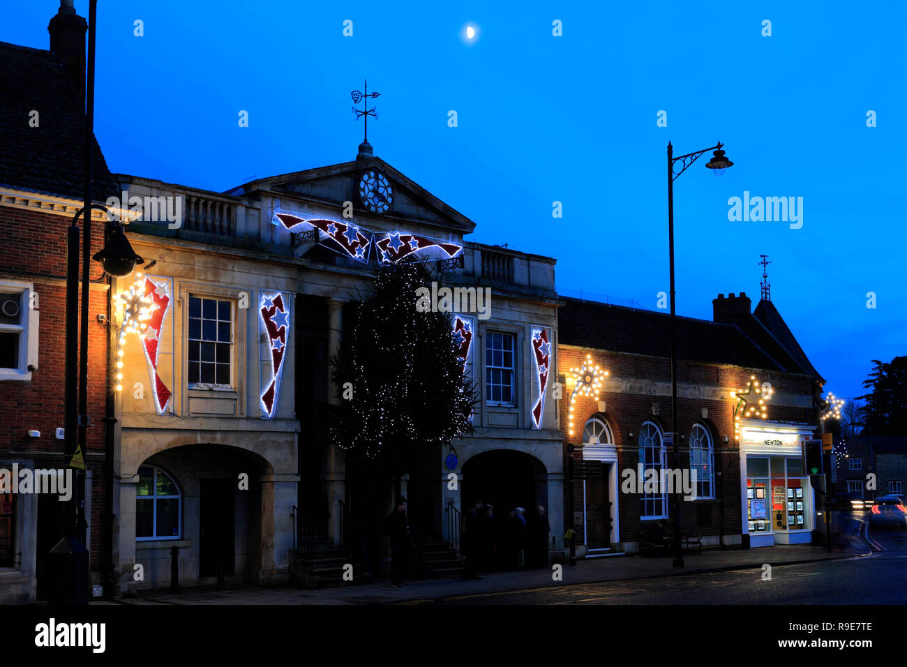 Christmas lights in Bourne Town centre, Lincolnshire; England; UK Stock
