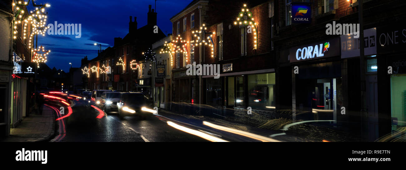 Christmas lights in Bourne Town centre, Lincolnshire; England; UK Stock