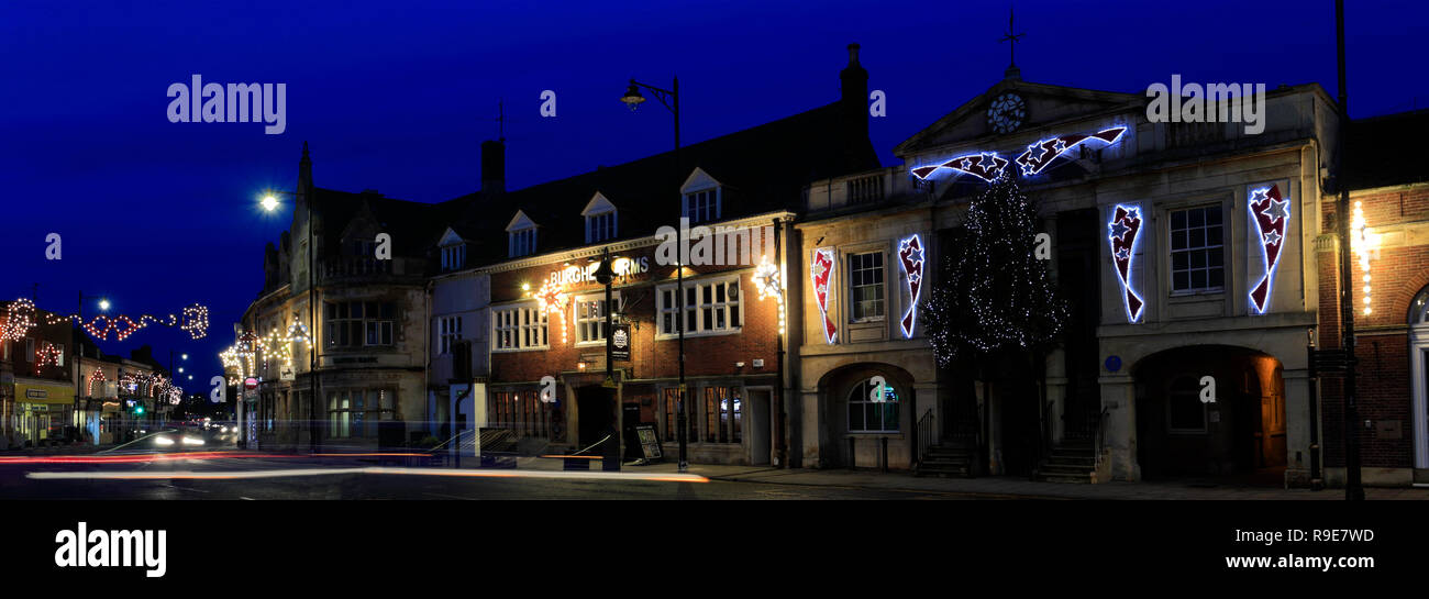 Christmas lights in Bourne Town centre, Lincolnshire; England; UK Stock