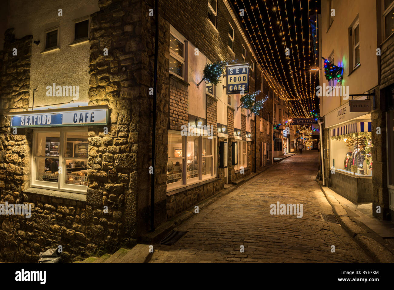 Christmas lights Fore street St.ives Cornwall UK 4 Stock Photo