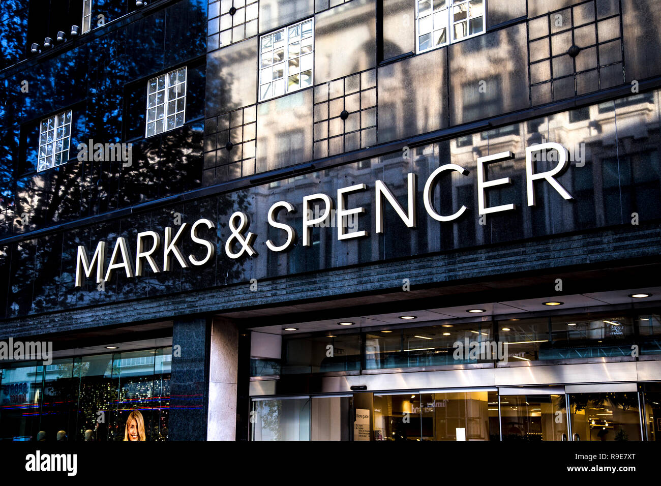 Front logo sign of Marks & Spencer Oxford Street store, London, UK Stock Photo