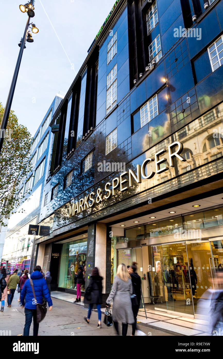 Front logo sign of Marks & Spencer Oxford Street store, London, UK Stock Photo