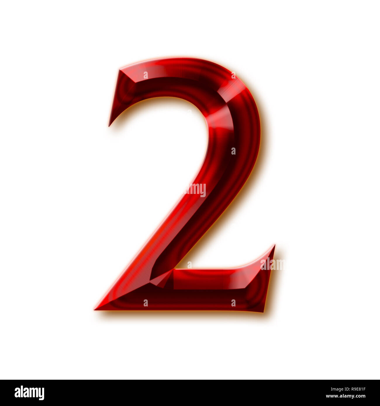 Number 2 from stylish faceted ruby alphabet, shiny gemstone letters, numbers and punctuation marks Stock Photo