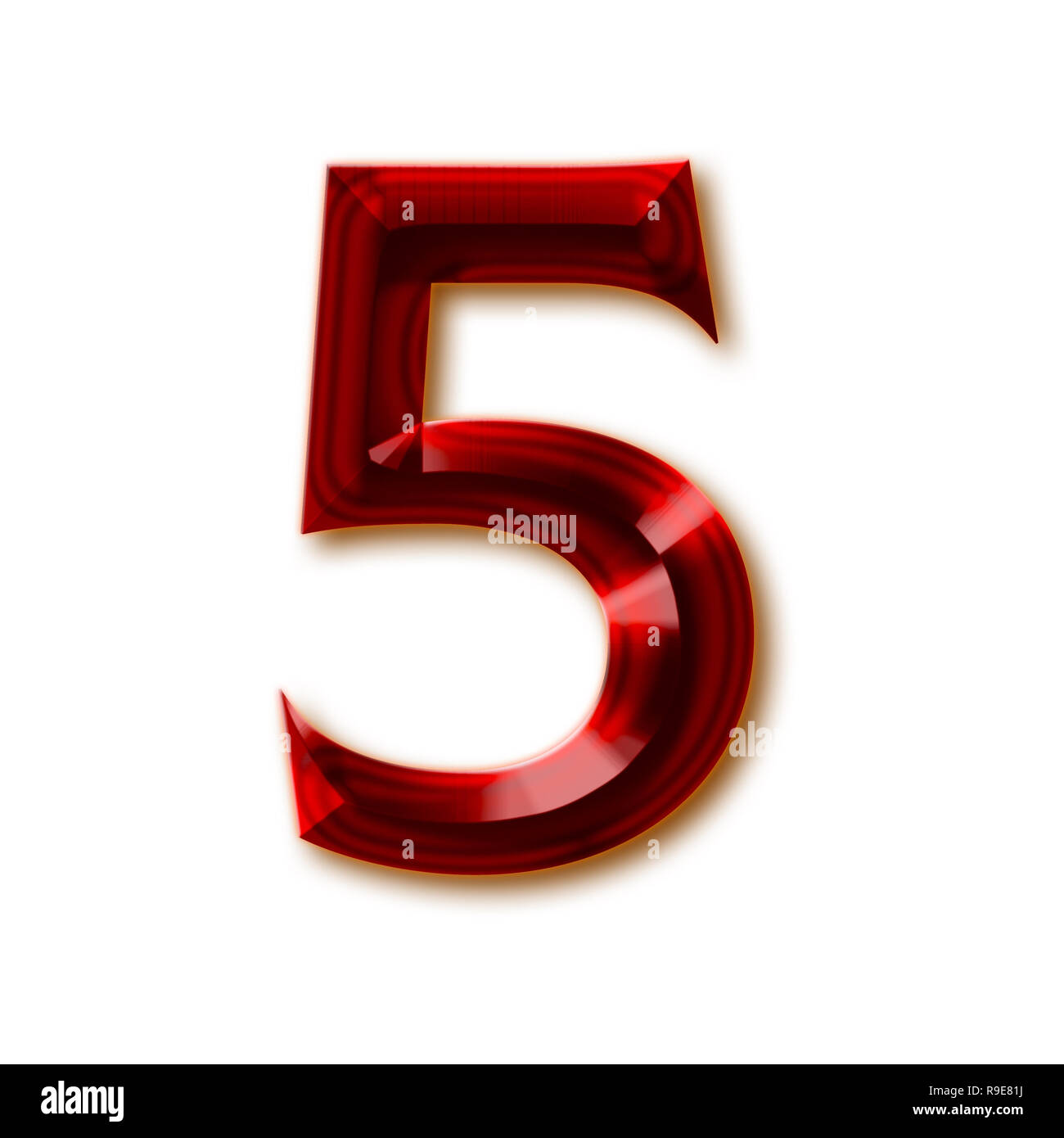 Number 5 from stylish faceted ruby alphabet, shiny gemstone letters, numbers and punctuation marks Stock Photo