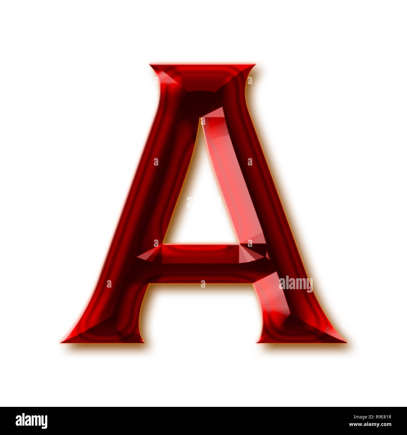 Letter A from stylish faceted ruby alphabet, shiny gemstone letters, numbers and punctuation marks Stock Photo