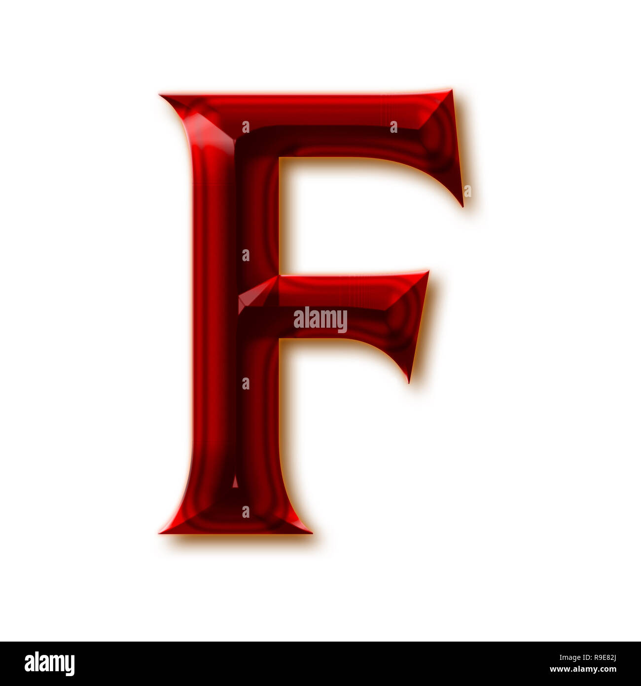 Letter F from stylish faceted ruby alphabet, shiny gemstone letters, numbers and punctuation marks Stock Photo