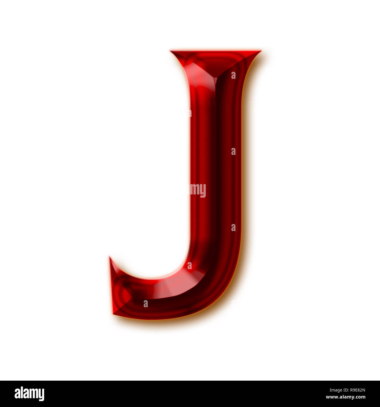 Letter J from stylish faceted ruby alphabet, shiny gemstone letters, numbers and punctuation marks Stock Photo