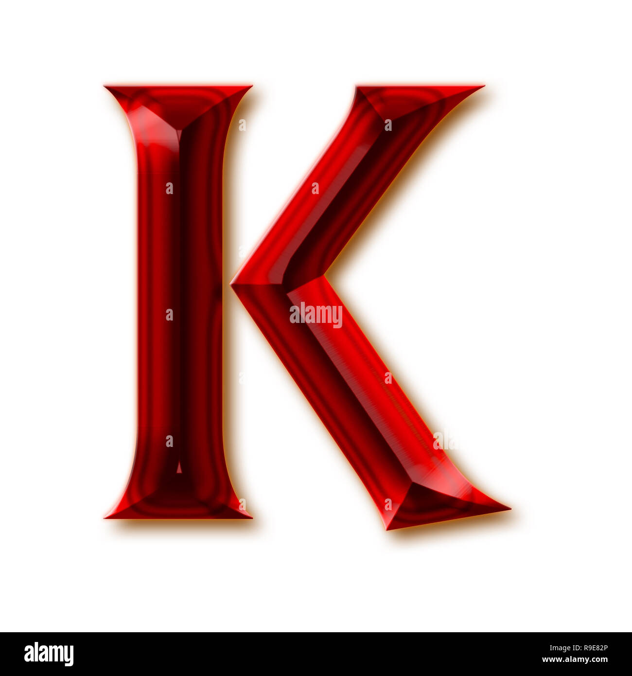 Letter K from stylish faceted ruby alphabet, shiny gemstone letters, numbers and punctuation marks Stock Photo