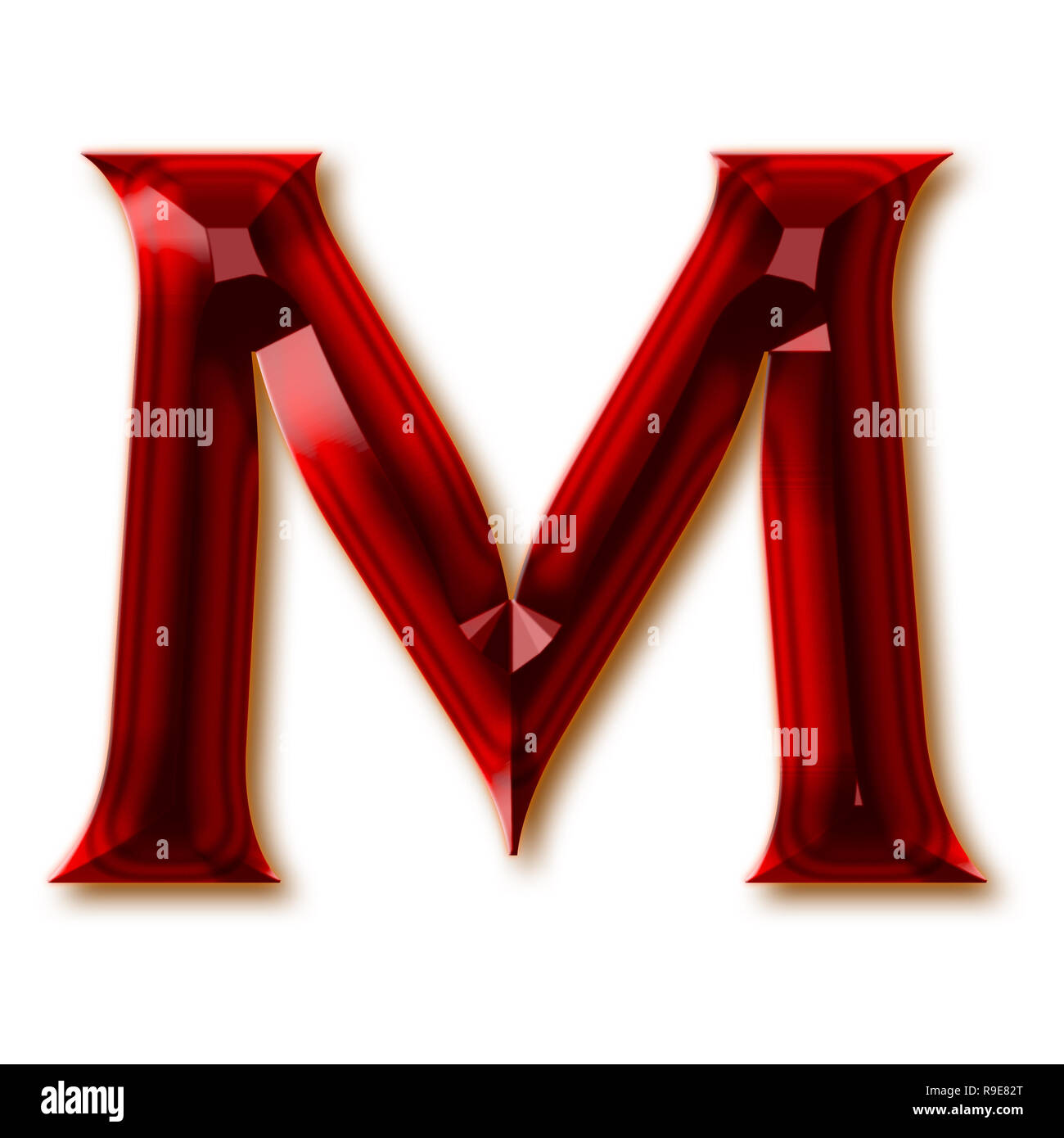 Letter M from stylish faceted ruby alphabet, shiny gemstone ...