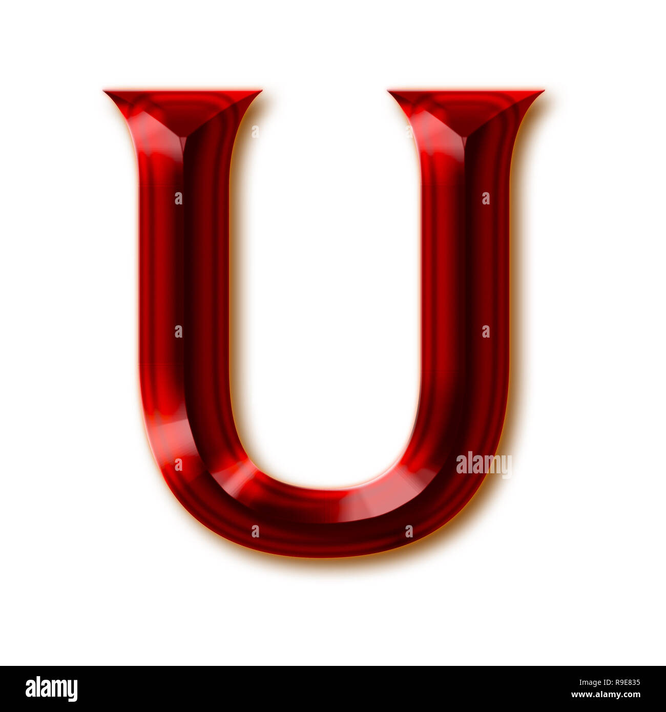 Letter U from stylish faceted ruby alphabet, shiny gemstone letters, numbers and punctuation marks Stock Photo