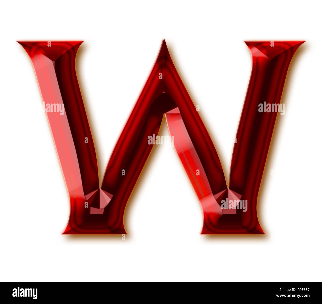 Letter W from stylish faceted ruby alphabet, shiny gemstone letters, numbers and punctuation marks Stock Photo