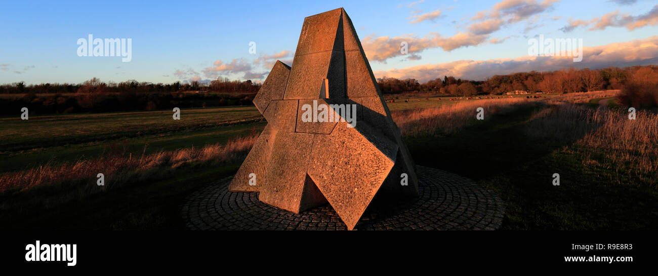 Winter sunset over the Pyramid sculpture, Ferry Meadows country park, Peterborough, Cambridgeshire, England, UK Stock Photo
