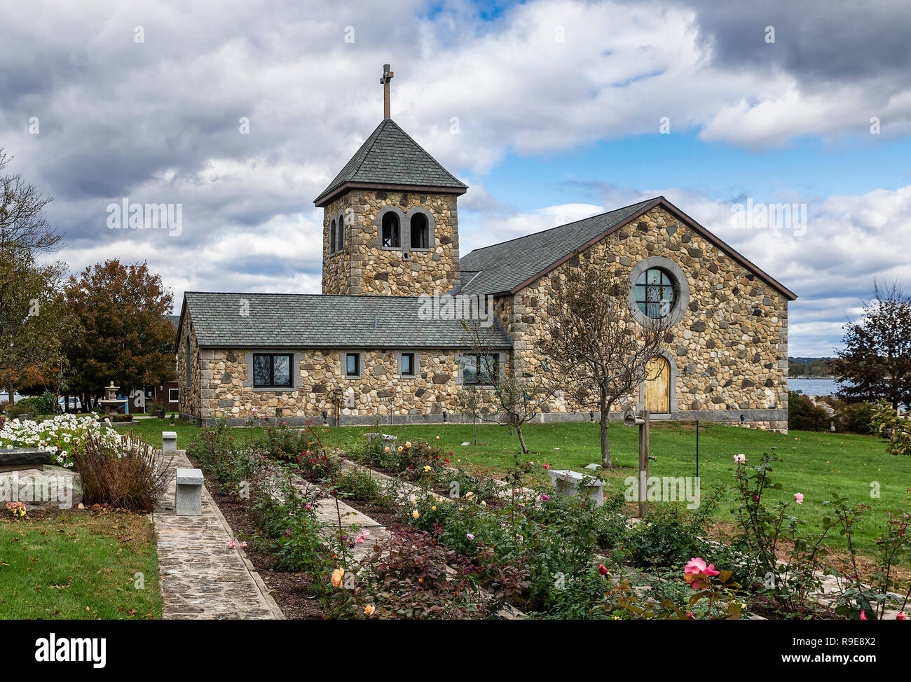 Our Lady of the Assumption Chapel,  St Edmund's Retreat Center, Enders Island, Connecticut, USA. Stock Photo