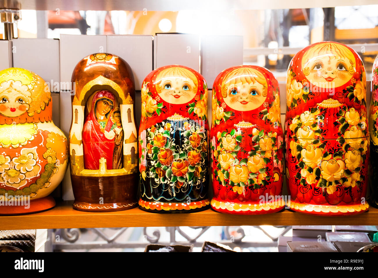 Beautiful Colorful Russian Dolls called Matrioska Stock Photo