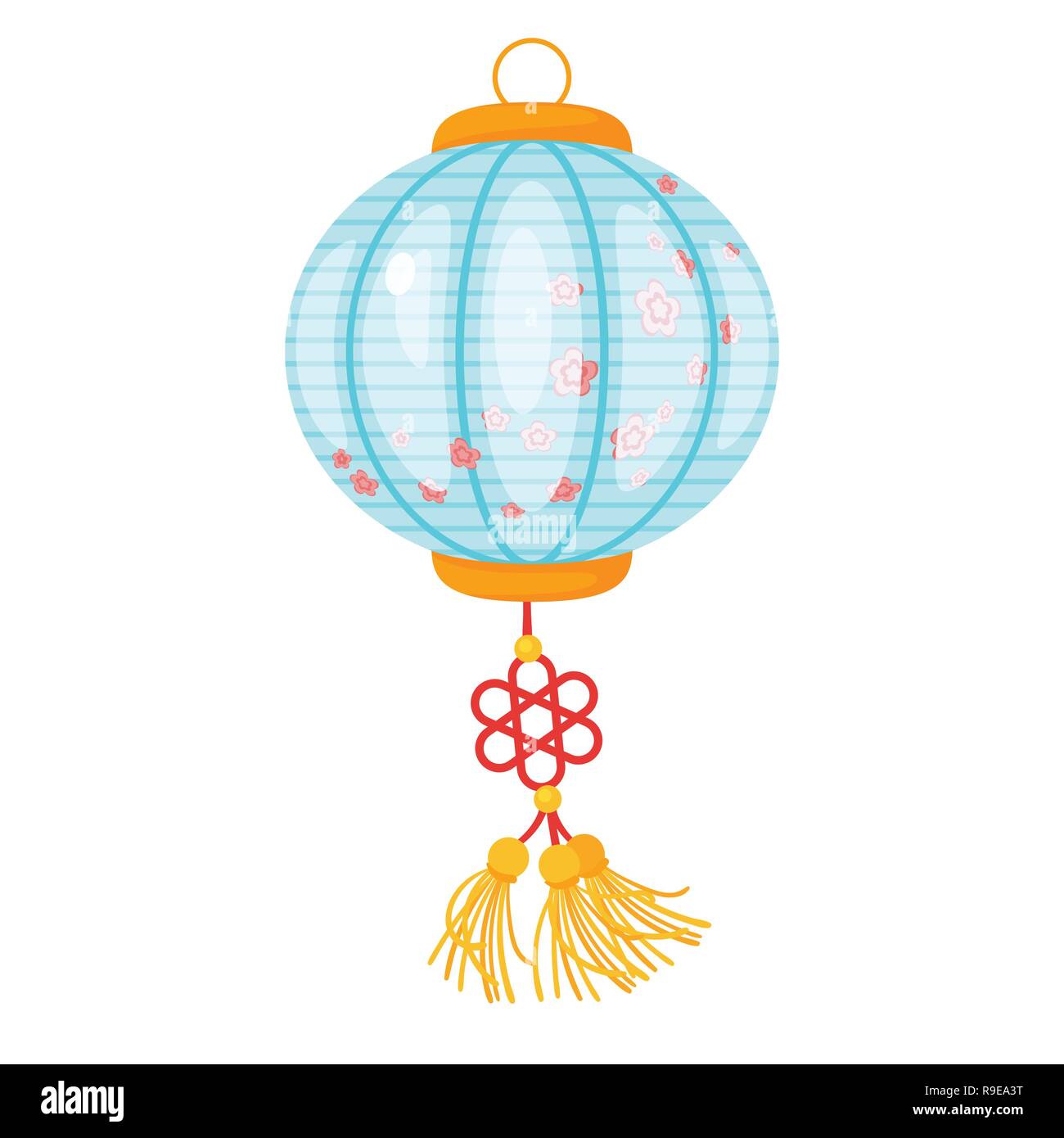 Chinese blue color paper lantern with flowers isolated on white