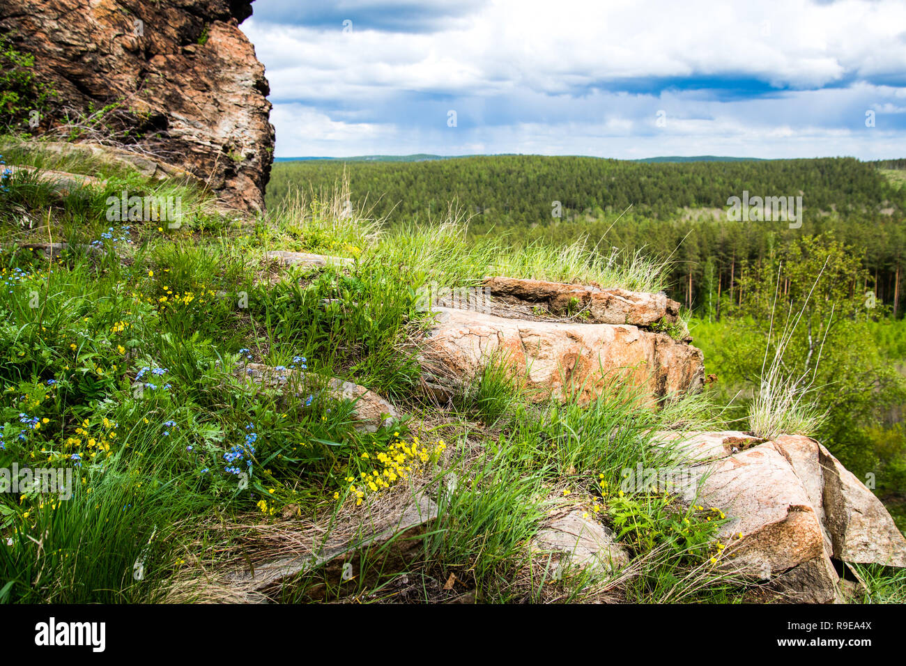 View on taiga. Rocks in the forest of Siberia Stock Photo - Alamy