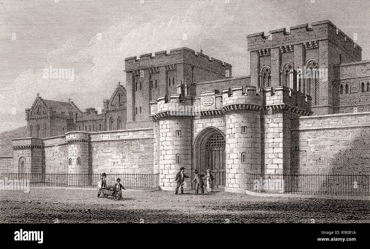 The New Jail, from Calton Hill, Edinburgh, Scotland, 19th century, Views in Edinburgh by J. & H. S. Storer Stock Photo