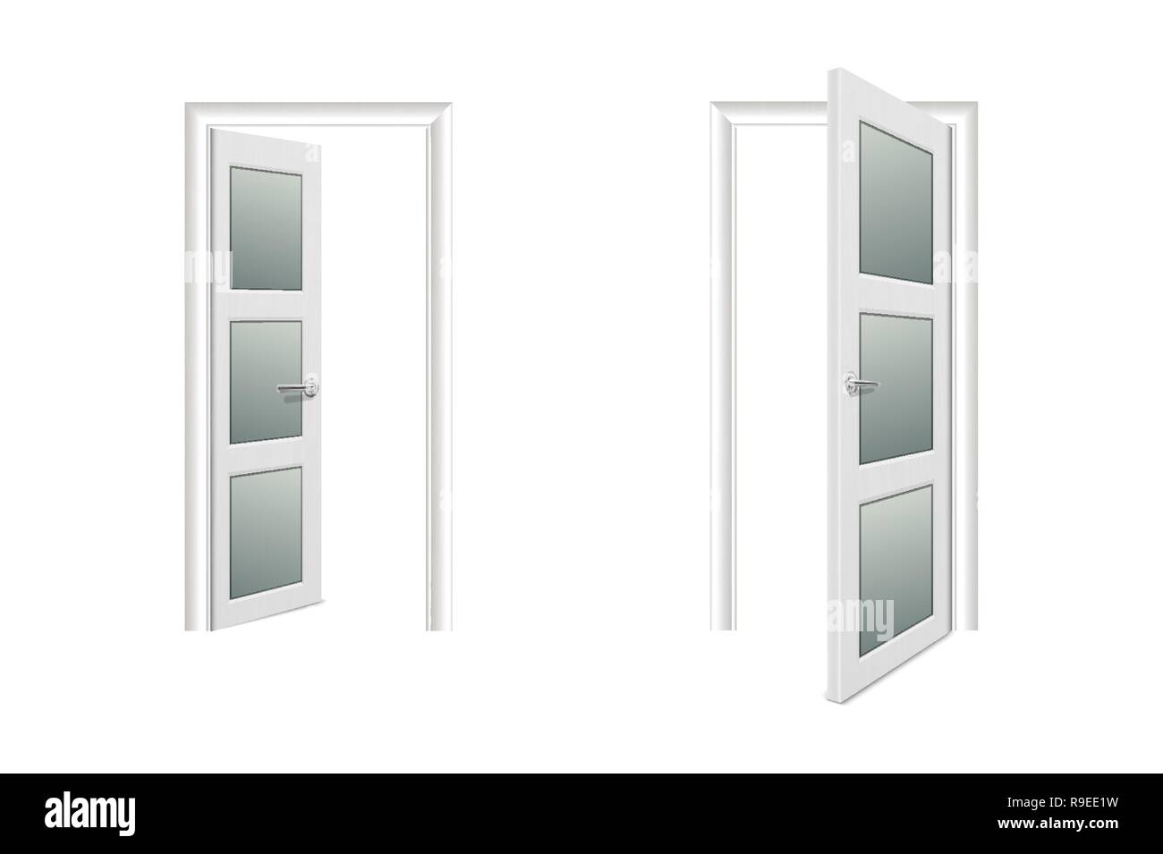 Vector Realistic Different Opened and Closed White Wooden Door Icon Set ...