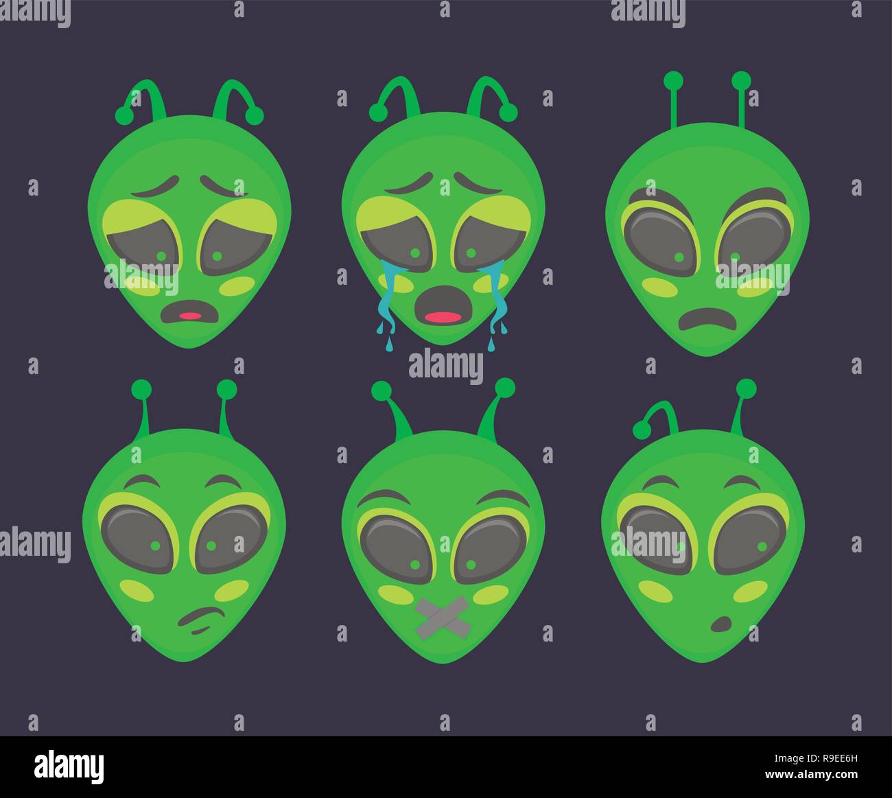 Alien head. Alien face emoji. Humanoid icon vector illustration set ...