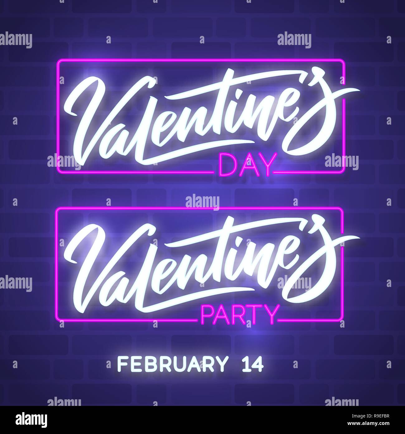 Happy Valentines Day Neon Glowing Text 80s Retro Banner Template