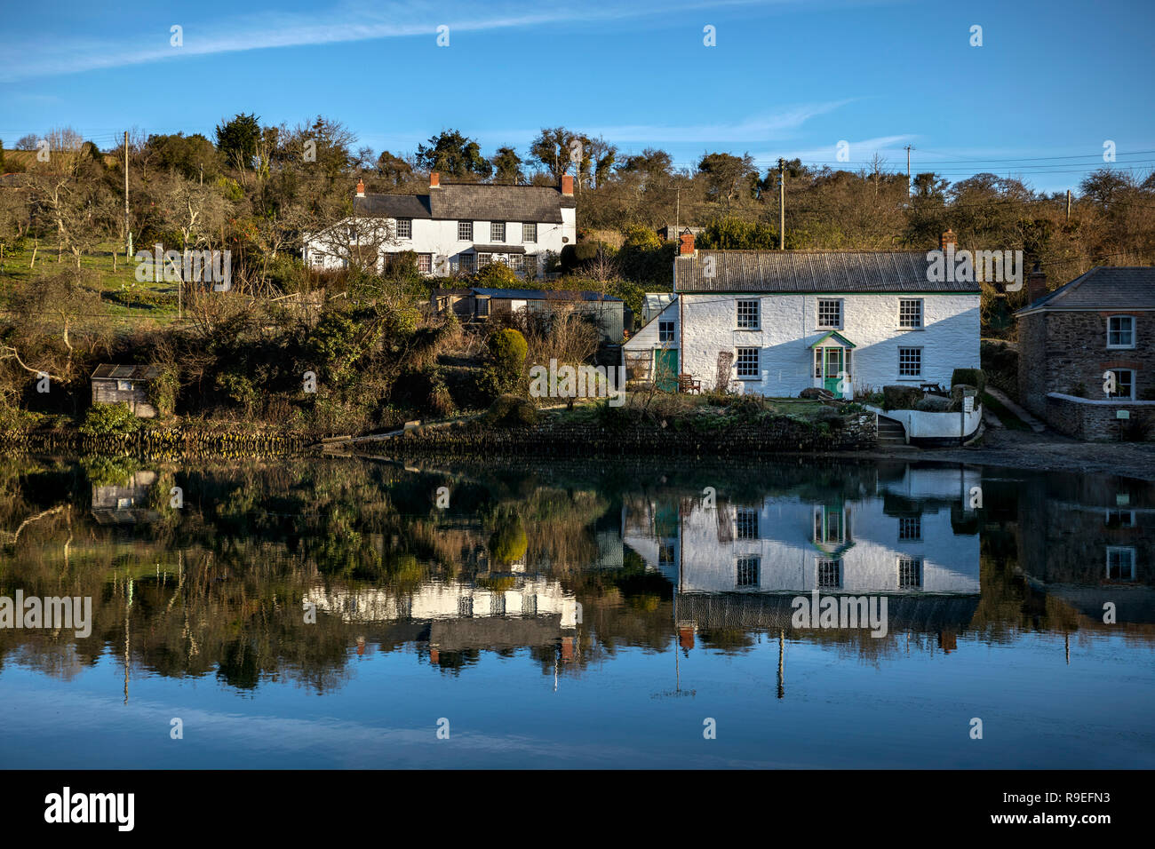 Coombe; Reflections in the River Fal; Cornwall; UK Stock Photo