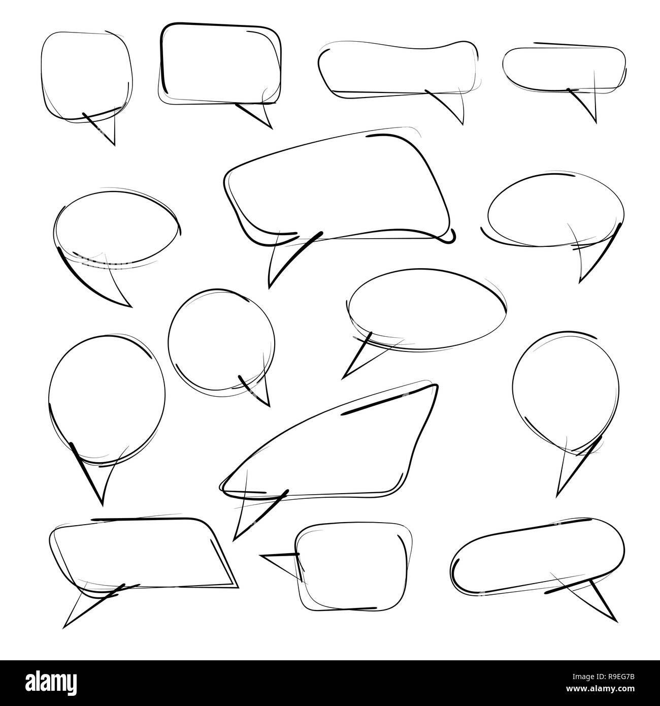 Hand drawn Speech Bubbles. Vector illustration. Set of black Speech