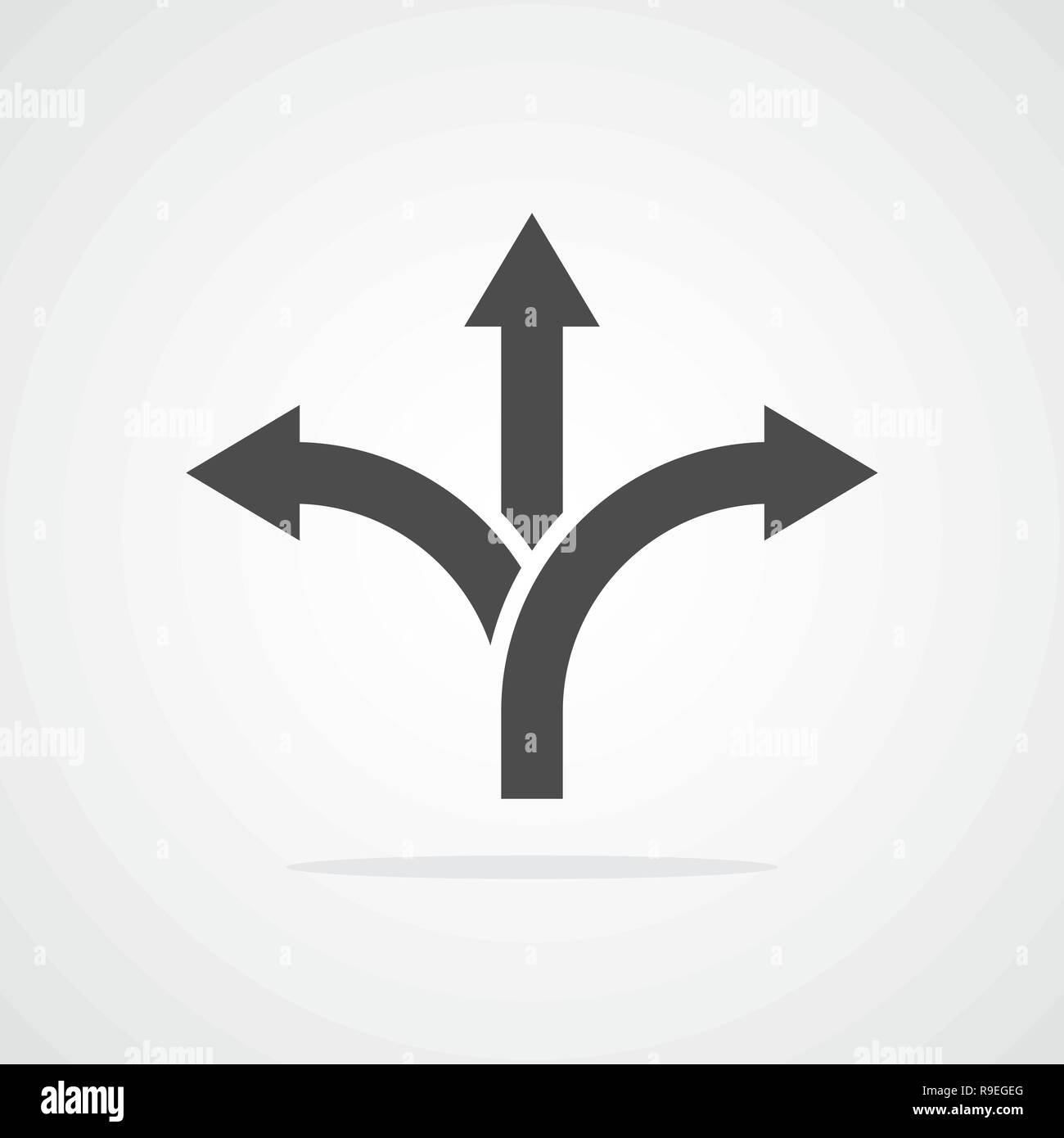 Three-way direction arrow in flat style. Vector illustration. Road ...