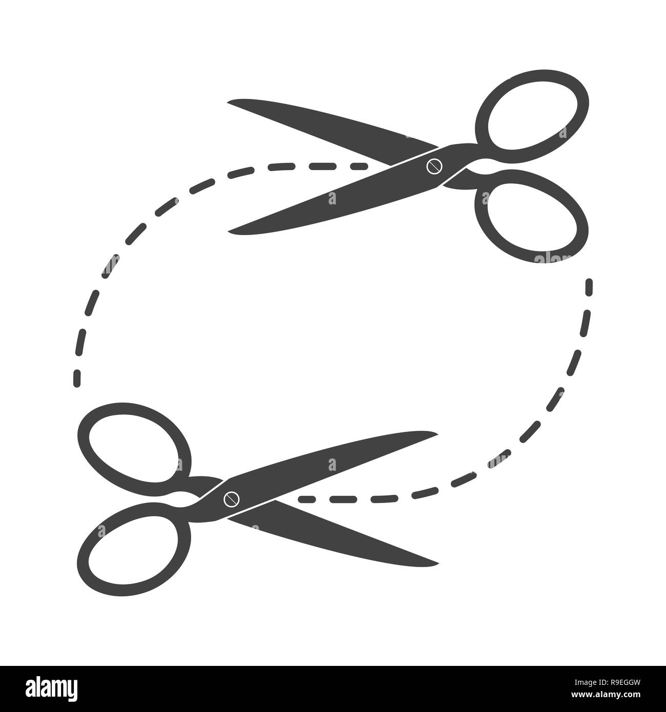 Scissors with cut lines. Vector illustration. Coupon border with scissors Stock Vector