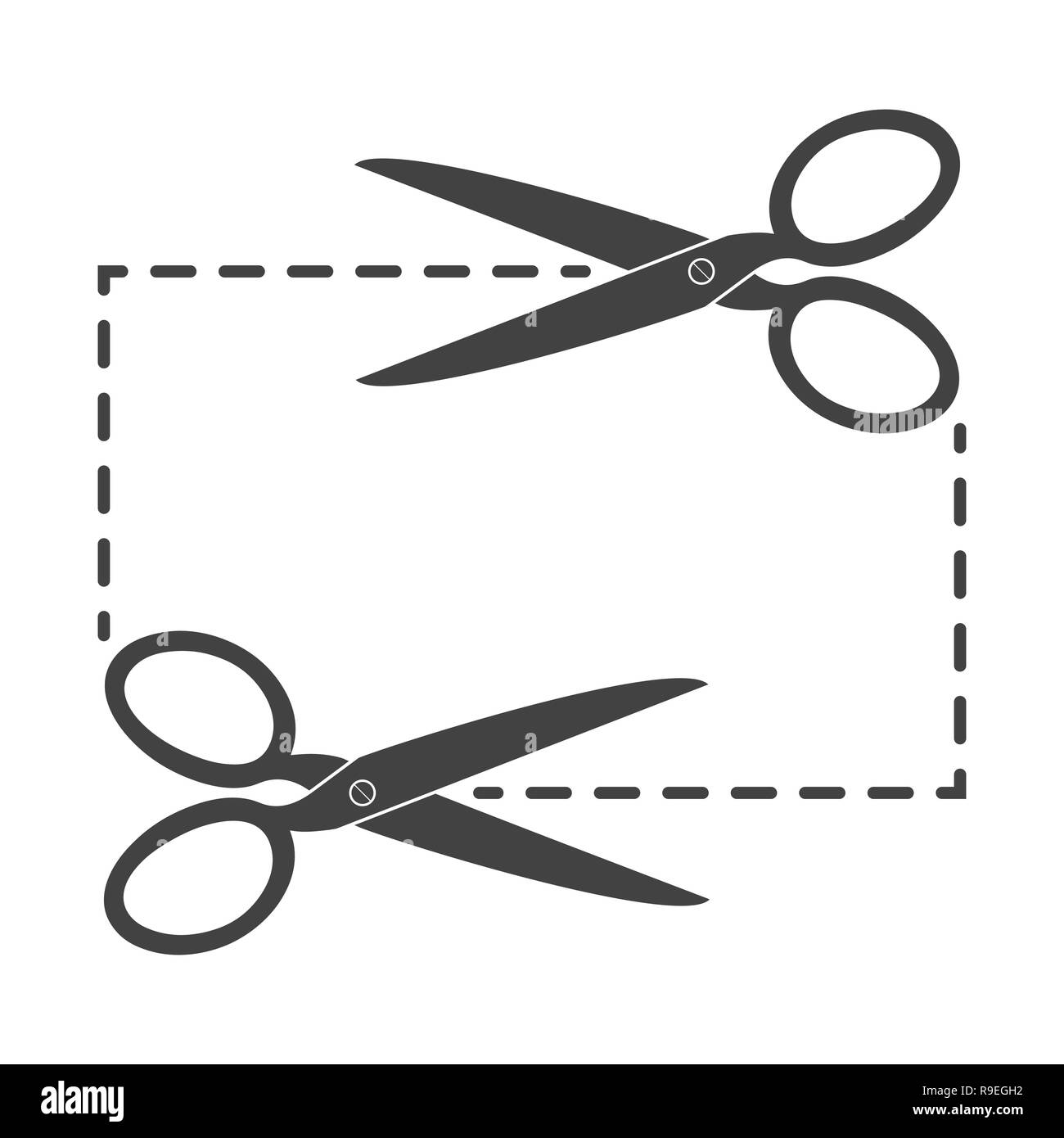 Scissors with cut lines. Vector illustration. Coupon border with scissors Stock Vector