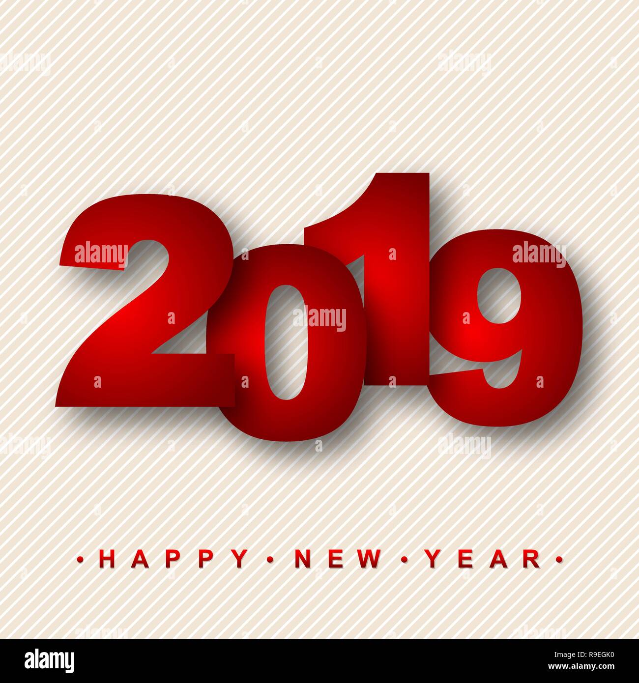 2019 Happy New Year. Vector illustration. Holiday greeting card with red numbers. Stock Vector