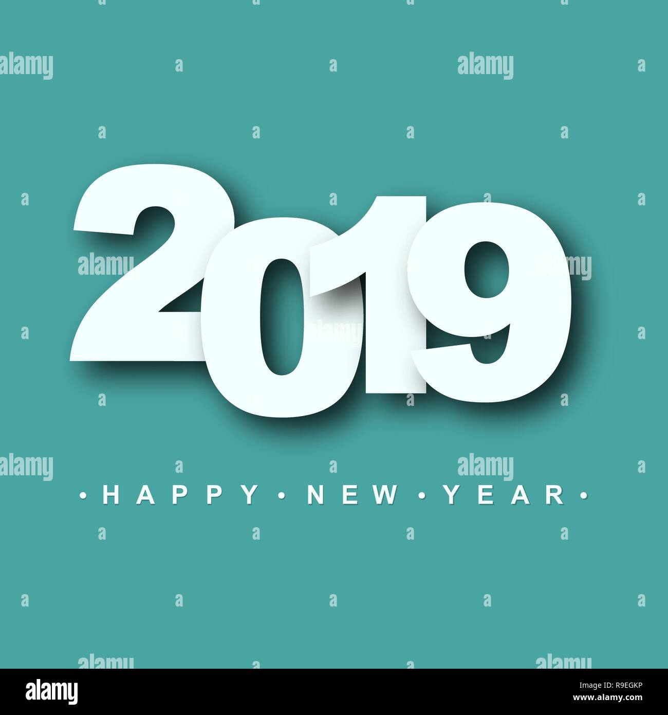 2019 Happy New Year. Vector illustration. Holiday greeting card with white numbers. Stock Vector