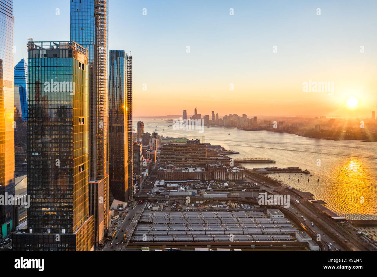 Aerial New York City waterfront skyline Stock Photo