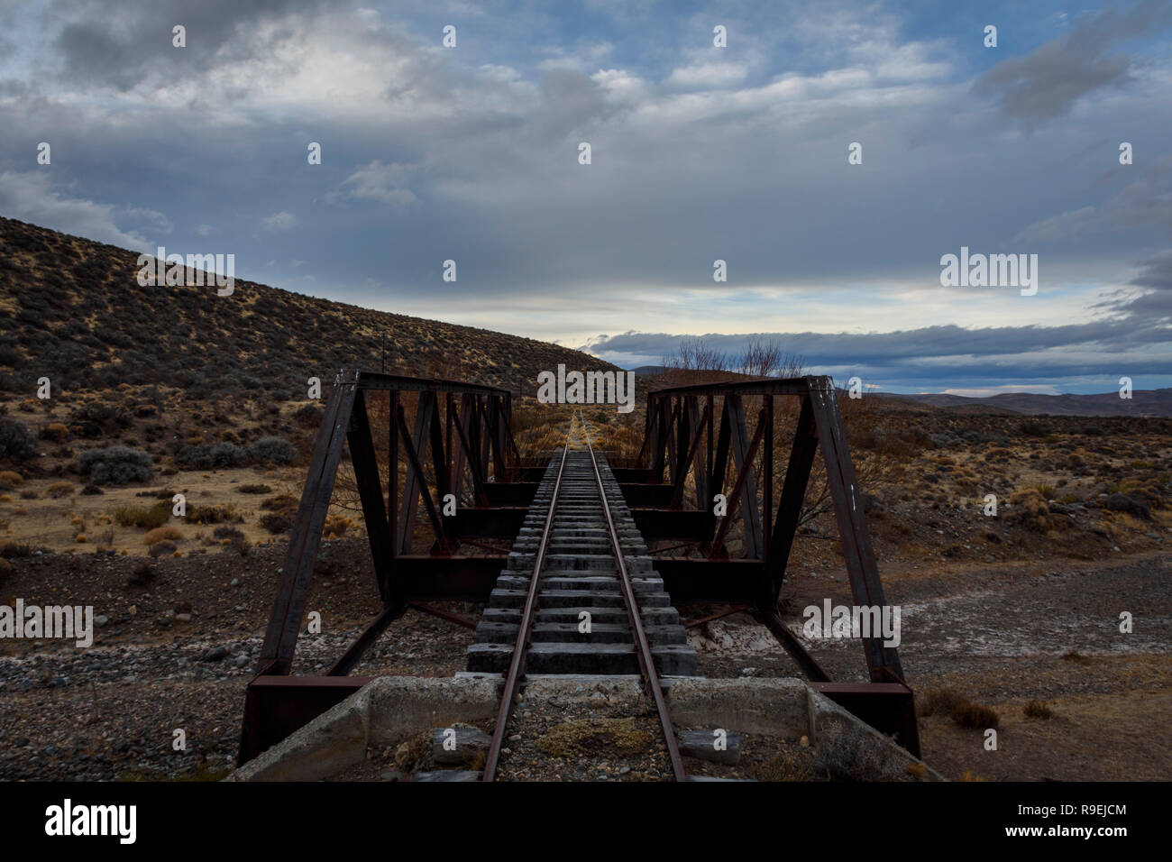 Old Patagonian Express Railway in a remote location in Patagonia, Argentina Stock Photo