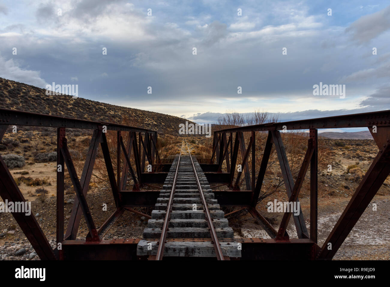 Old Patagonian Express Railway in a remote location in Patagonia, Argentina Stock Photo