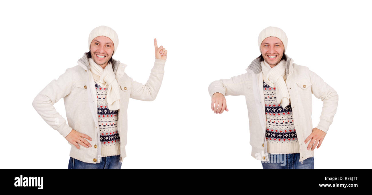Young man in winter clothes isolated on white Stock Photo - Alamy