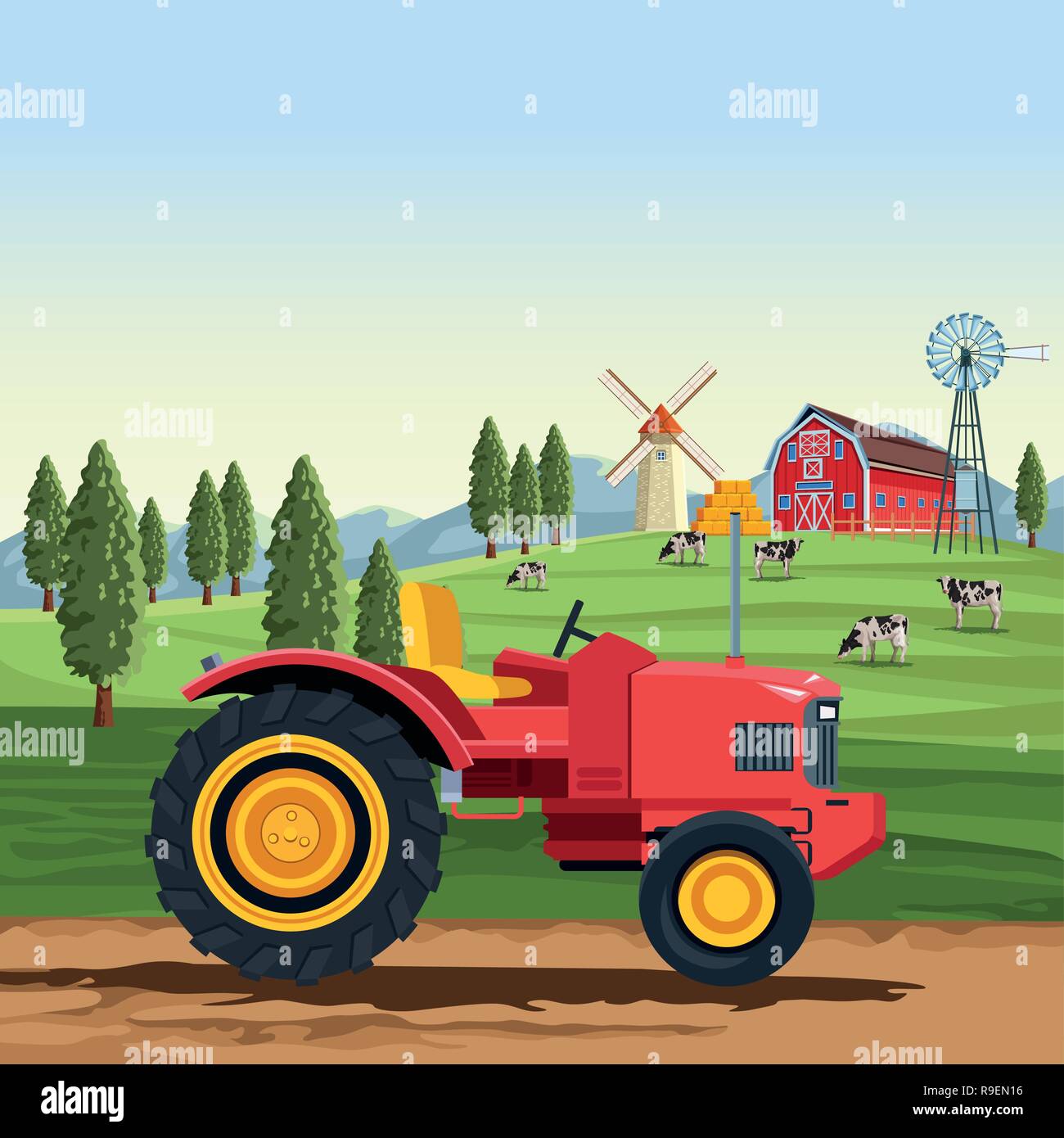 Farmer Driving Tractor Vector Cartoon High Resolution Stock Photography ...
