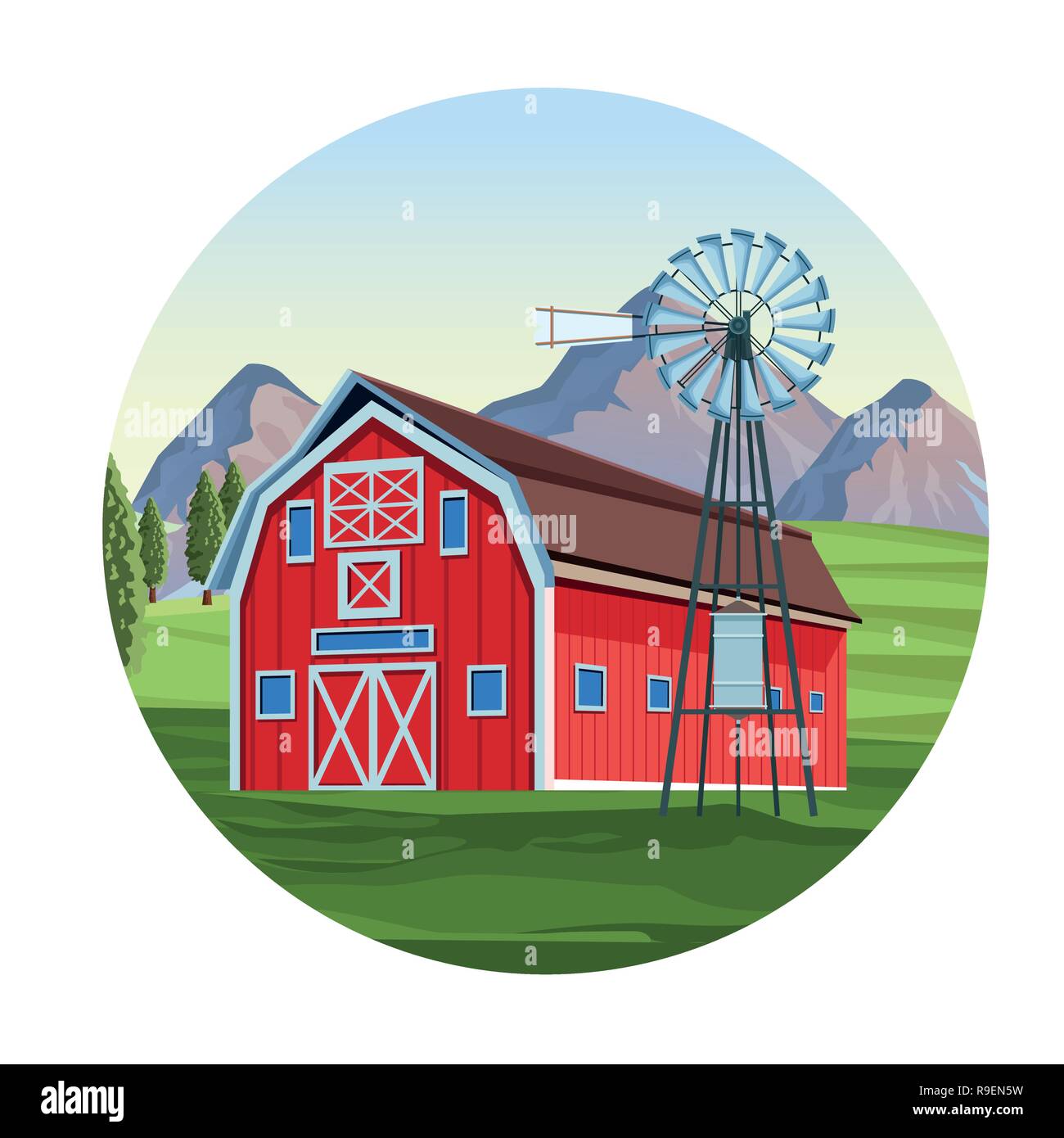 Farm with barn scenery Stock Vector Image & Art - Alamy