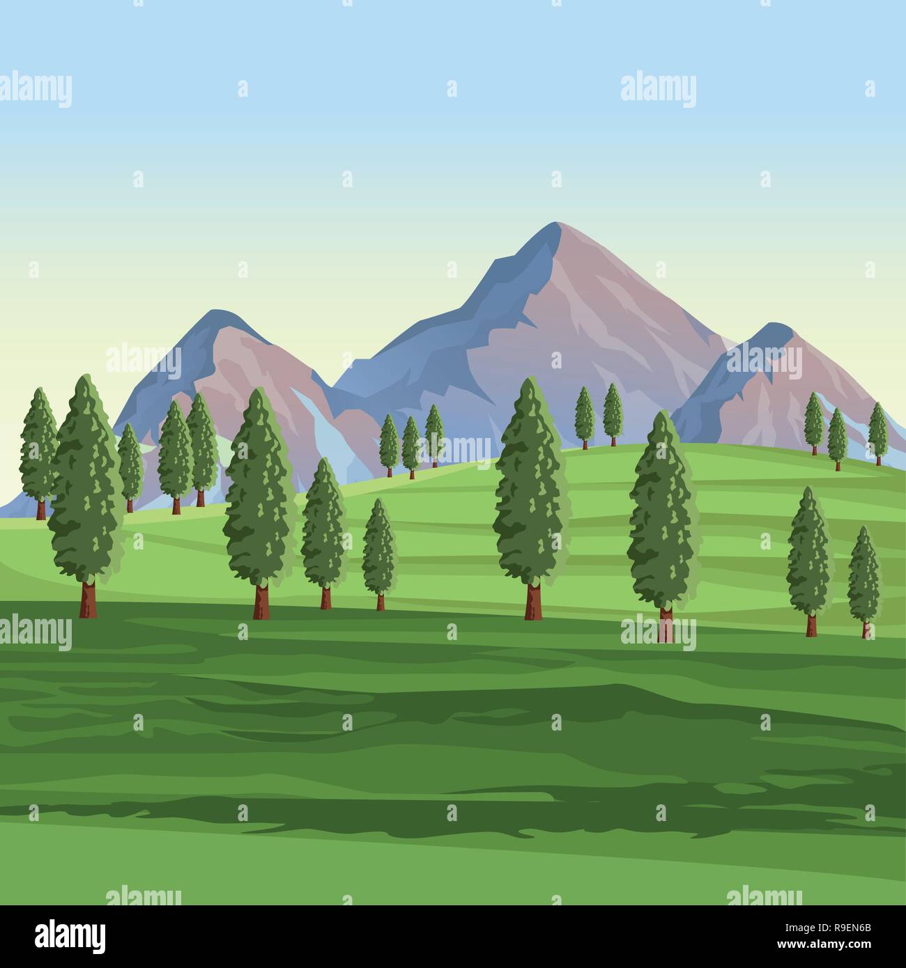 Landscape with mountains and trees Stock Vector Image & Art - Alamy