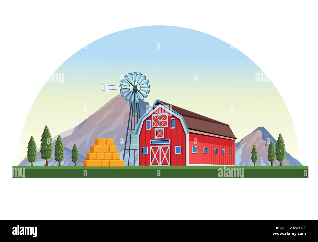Farm with barn scenery Stock Vector Image & Art - Alamy