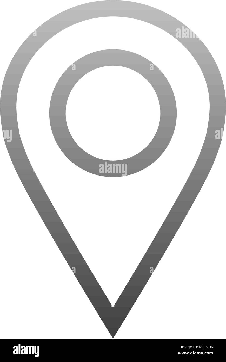 Pin point medium gray gradient outlined, isolated vector