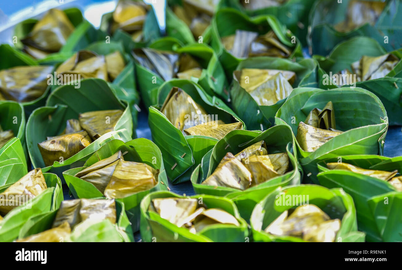 Thai desserts on banana leaf cook / Traditional of food and desserts