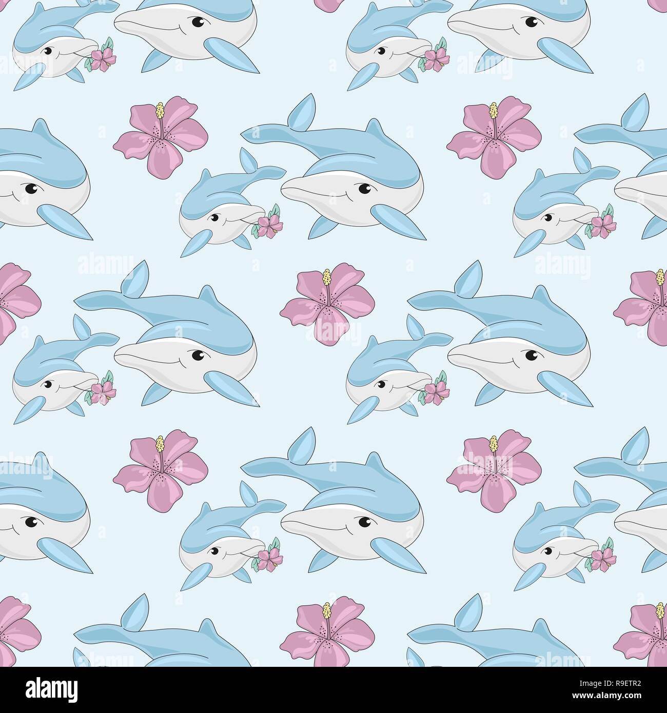 Sea Travel Seamless Pattern Color Vector Illustration Dolphins