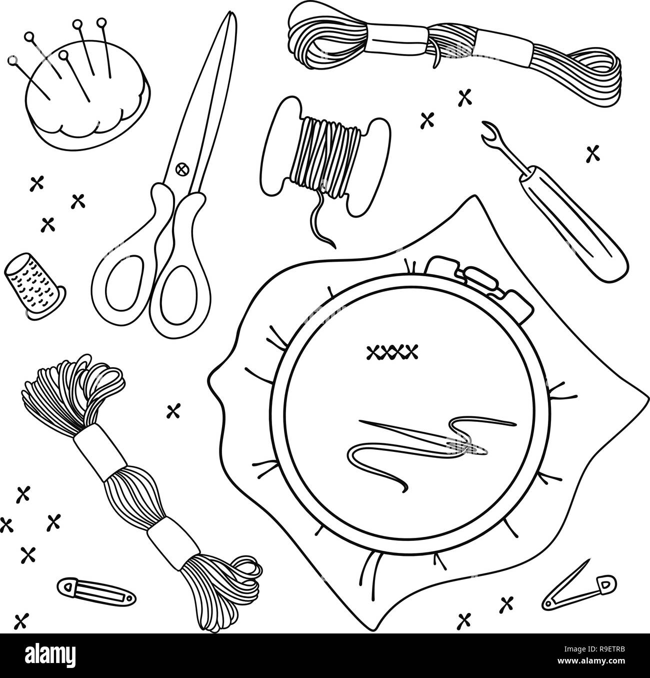 Embroidery Tools Vector Illustration Set For Sewing And Embroidery Wall Decorations Scrapbooking Baby Book Photo Albums And Card Print Stock Vector Image Art Alamy