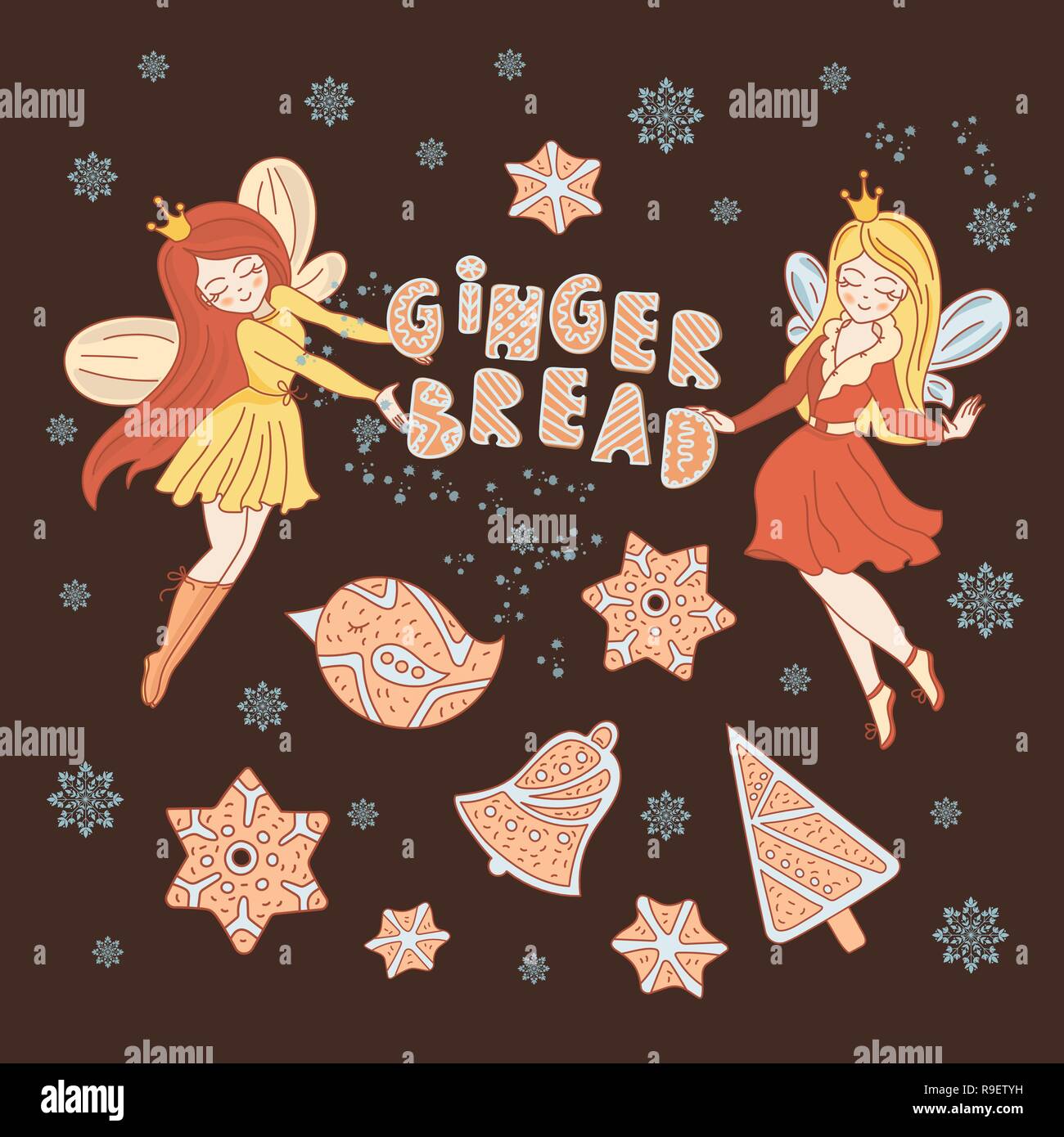 GINGERBREAD MAGIC Merry Christmas Vector Set for Print, Greeting and ...