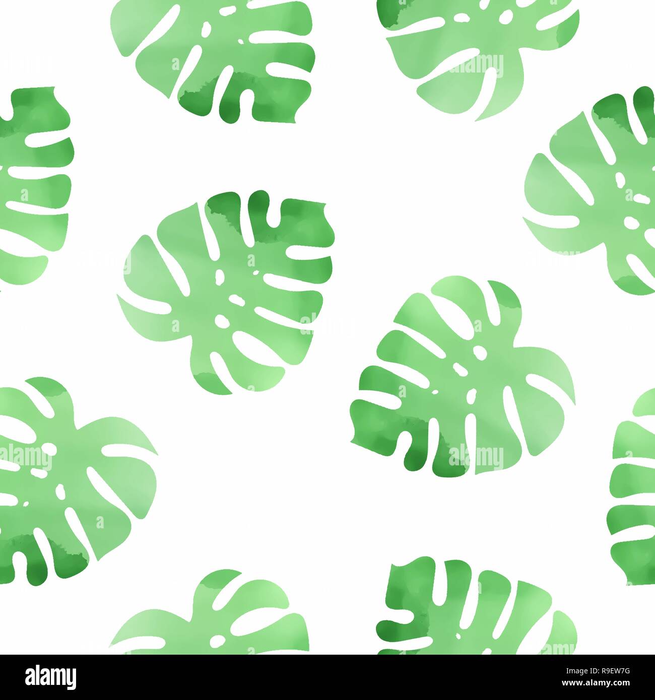 Floral Color Watercolor Seamless Pattern MONSTERA from Green Leaves on White background for Scrapbooking Party and Digital Print on Card And Photo Alb Stock Vector
