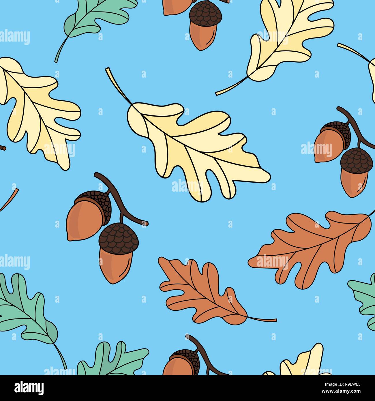 Autumn Seamless Pattern OAK LEAVES Color Vector Illustration for ...