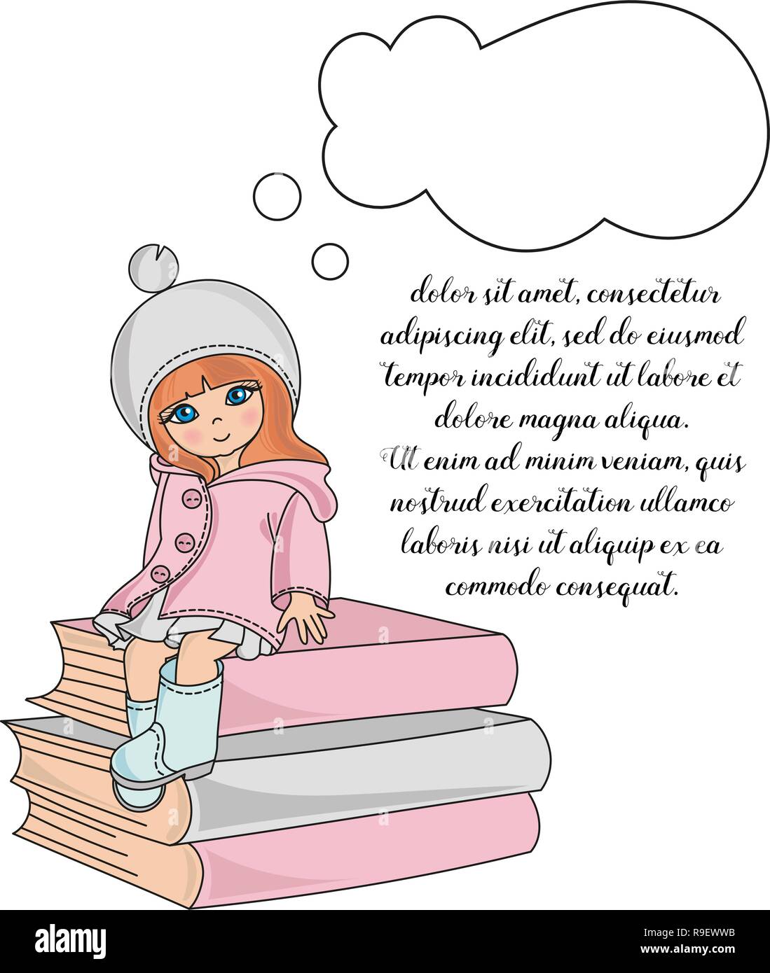 Color Vector Illustration Set THINKING GIRL for Digital Print, Holidays ...